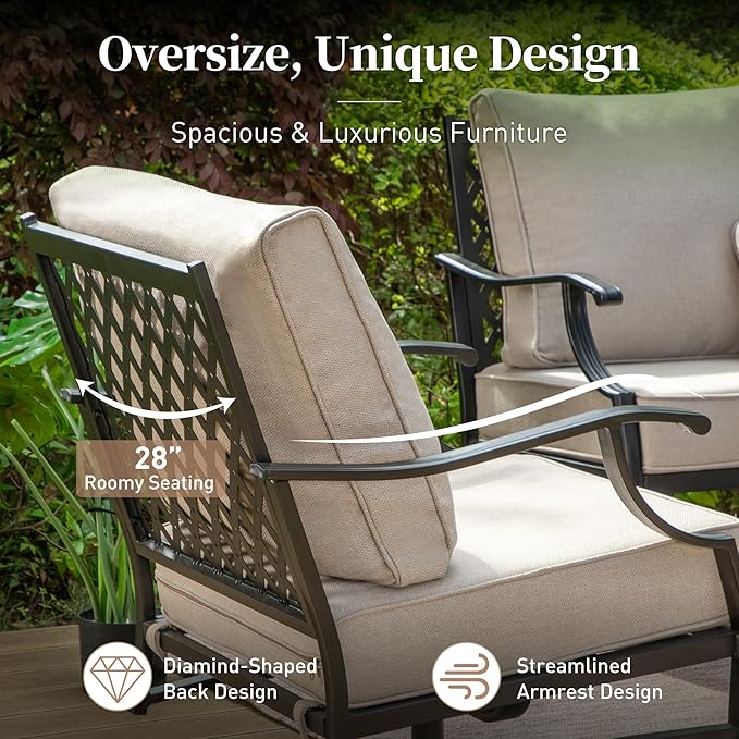 Patio Furniture Set, 4 Piece Modern Metal Outdoor Patio Furniture, 3 Seater Couch, 2 Fixed Chairs, Coffee Table and 5.75" Extra Thick Cushion, Patio Conversation Set for Backyard Deck