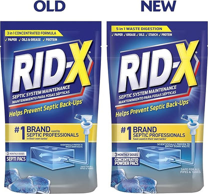 Rid-X Septic System Treatment, Septic Tank Treatment, 3-Monthly Supply Dual Action Septi-Pacs - 3.2 oz (Pack of 2)