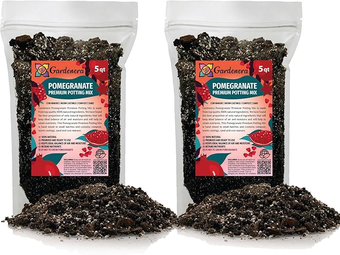 GARDENERA Premium Pomegranate Potting Soil Mix - Perfect Balance of Nutrients, Drainage, and Aeration for Thriving Pomegranate Trees - 10 Quart