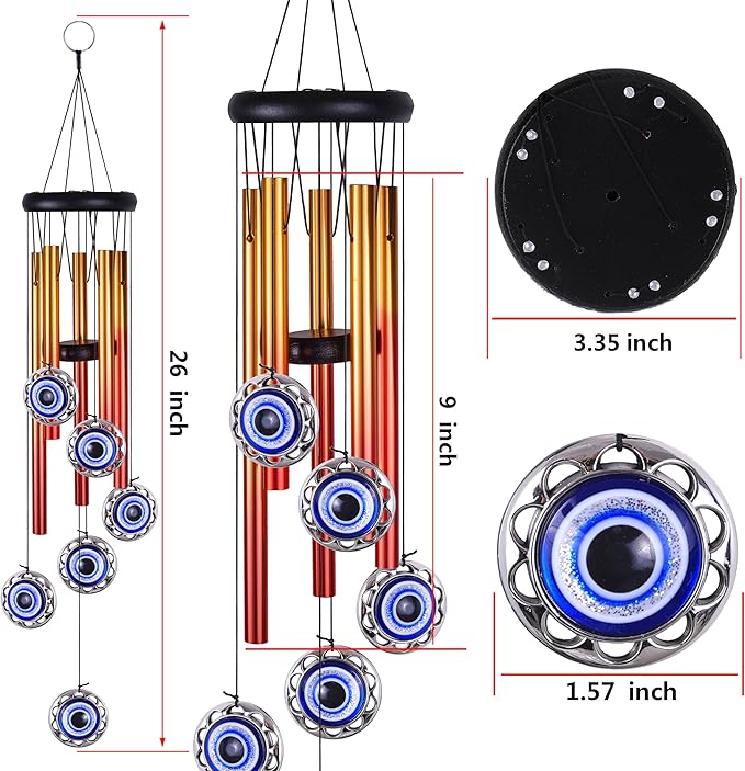 Blue Evil Eyes Amulet Wind Chimes Outdoor Hanging Decor, Evil Eye Wind Bells, Mobile Evil Eye Blessing Windcatcher, Blue Evil Eye Wind Chimes for Home, Gift for Mom, Balcony, Patio, Garden Decoration