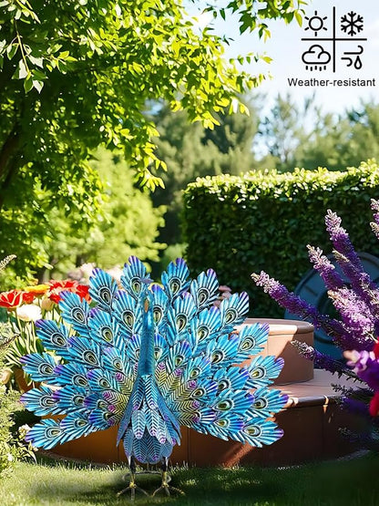 YEAHOME Garden Decor Outdoor Statues, 22.4" Large Metal Peacock Standing Yard Art, Blue Green Bird Lawn Sculptures Garden Decor for Outside Patio Porch Backyard