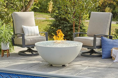 Outdoor GreatRoom Co Propane Fire Pit Table - Cove Gas Fire Pits for Outside Patio - 42 Inch Round Edge Bowl Concrete Firepit Fire Table, Glass Tabletop Cover, Tempered Clear Glass Gems, 105,000 BTU