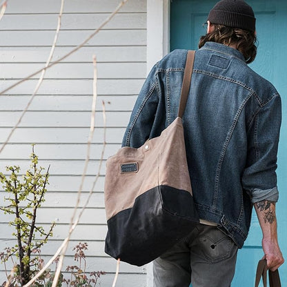 Barebones Neelum Large Waxed Canvas Tote Bags - Heavy Duty Canvas Bag and Reusable Grocery Bag