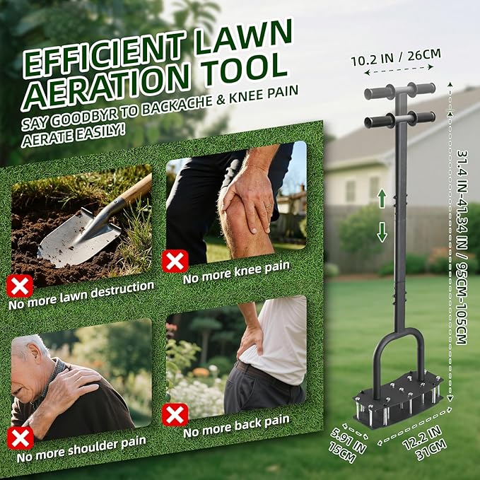 [Bolt-On Base] Lawn Aerator - Kick to Unclog Jammed Springs in 3 Secs! No Welding to Ever Break, 12.2"x6" Wide Plate Saves 20% Time, for Compacted Clay Soil (Pre-Assembled)