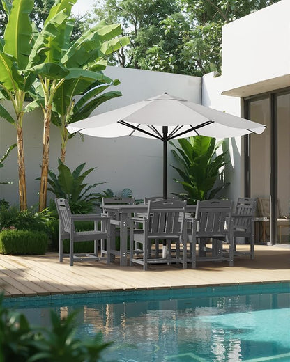 HDPE Outdoor Patio Dining Set with Table & 6 Chairs, All-Weather 7-Piece Outdoor Table and Chairs, 2" Umbrella Hole, Patio Furniture for Garden, Backyard, Deck | Grey