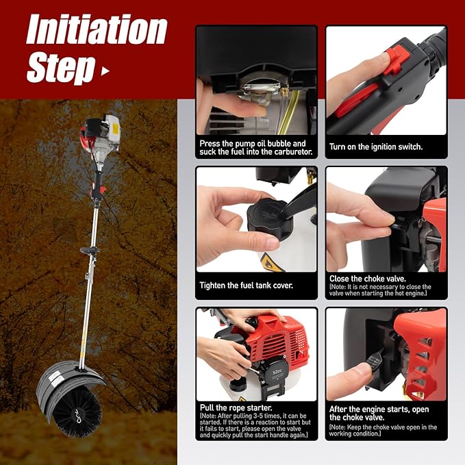 Gas Handheld Sweeper, 52CC 2 Stroke 2.3hp Engine Power Snow Sweeping Grass Handheld Sweeper Power Broom Portable Gas Power Walk Behind Sweeper for Sweeping Driveway Grass Patio Snow Clean