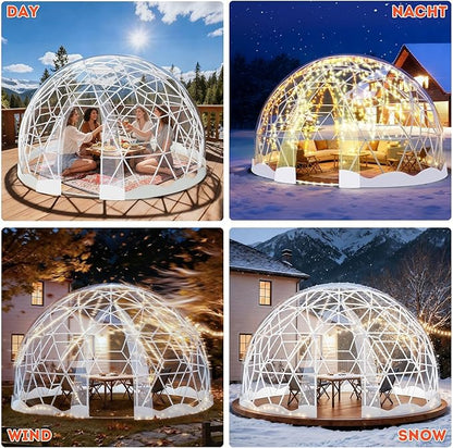 9.6FT Garden Dome Tent, 9.5 x 5.7 ft Outdoor Clear Bubble Tent for 2-4 Person, All-Weather Geodesic Dome Greenhouse with Window & Door, PVC Transparent Tent for Patio, Camping (9.6FT - White)