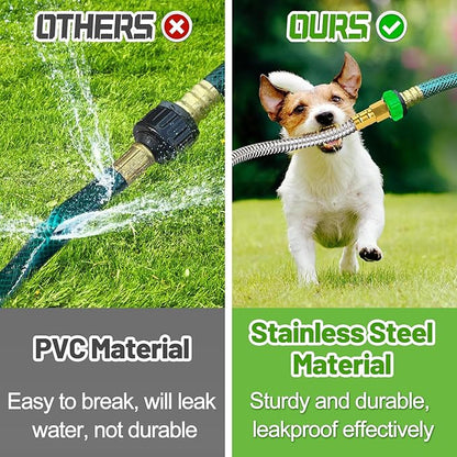 Female to Female Leader Hose for Hoses Reel, 10ft Metal Leakproof Short Garden Hose Connector, Heavy Duty 304 Stainless Steel Flexible Water Pipe for Outdoor Garden Watering Car Pet Cleaning