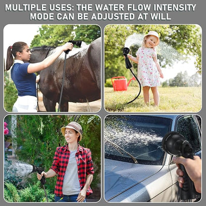 Pangda 25 Ft x 3/8'' Coil Garden Hose EVA Recoil Garden Self Coiling Expanding Water Hose with 6 Function Spray Nozzle Universal 3/4'' Brass Connector Fitting for Outdoor Yard(Black)