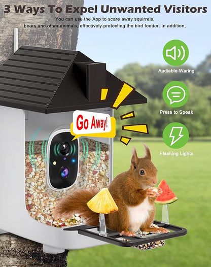 Smart Bird Feeder with Camera Solar Powered, 2.5K Live Video Bird House Camera, AI Identifies, Auto Capture & Notify, Motion Detection, Cloud Storage, Color Night Vision, Ideal Gift for Bird Watching