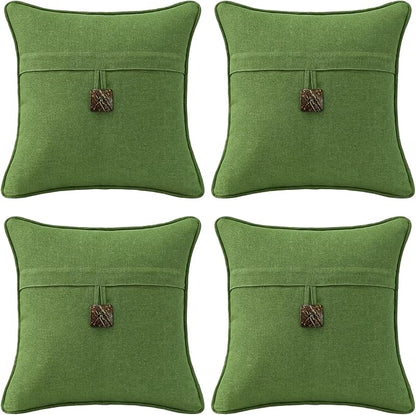 Outdoor Decorative Pillows with Coconut Button Pack of 4, 16" x 16" Outdoor Pillow Set for Couch Bed Throw Patio Sofa, Grass Green