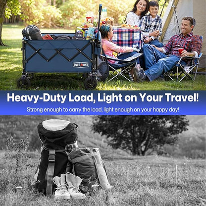 Overmont Ultra-Compact Collapsible Wagon Cart - 200L Portable Folding Wagon with All-Terrain Wheels Utility for Beach, Grocery Shopping, Camping, and Gardening – 330lbs Load Capacity Blue