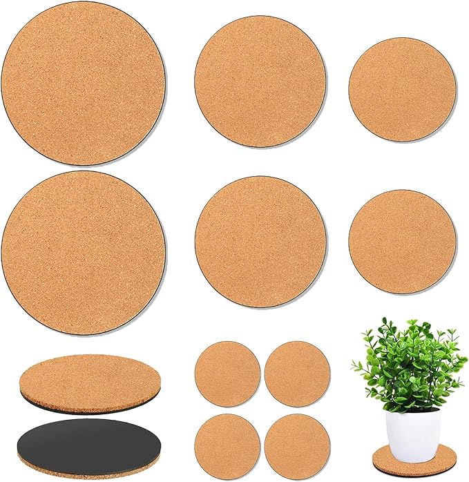 10 Pieces 4 Sizes Cork Plant Coasters, 4/6/8/10 Inch Cork Plant Mats, Plant Coasters for House Plants Indoors (Nude & Black)