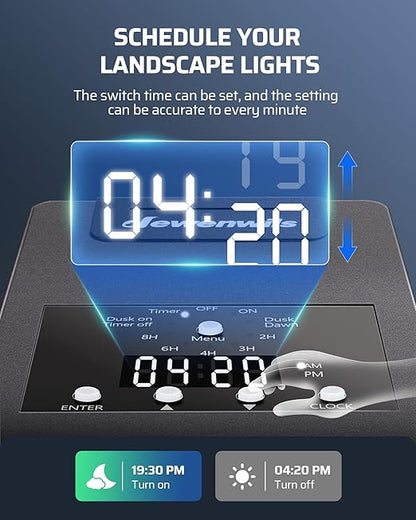 DEWENWILS 120W Low Voltage Transformer with Photocell Sensor & Timer, 120V AC to 12V DC, Weatherproof Landscape Lighting Transformer for Spotlights, Garden Lights, Steplight, Billboard…