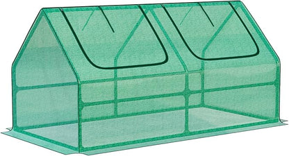 BPS 4x2x2 ft Mini Greenhouse with Green PE Cover UV-Protected Roll-Up Zipper Windows, Ideal for Indoor or Outdoor Use on Raised Garden Beds
