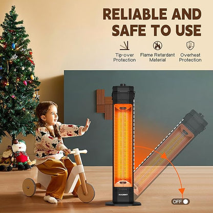 Outdoor Electric Patio Heater, Haimmy 34- inch Outdoor Electric Patio Heater, 1500W Instant Heating, 3 Heat Levels, Tip-Over & Overheat Protection, IPX5 Waterproof Tower Space Heater
