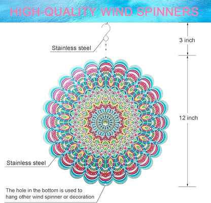 SPRING SONG Colorful Mandala Kinetic Wind Spinner for Yard and Garden Stainless Steel Spinner Indoor and Outdoor Hanging Decor Crafts Ornaments Kinetic Art Spinner Hanging Wind Spinners Decor Gifts