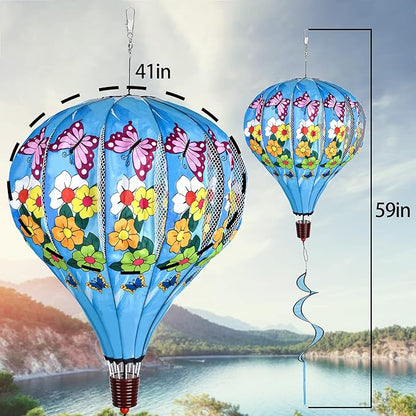 Giant Butterfly Hot Air Balloon Garden Wind Spinners Large Pinwheels Whirligigs Windmill Toys for Kids Yard Decor Lawn Decorations Outdoor Whirlygig Windmills Wind Twister Everyday 59" L 2Pack