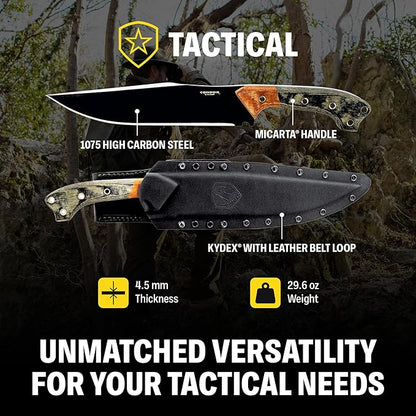 Condor Tool & Knife Atrox Knife | Hunting Knife with Kydex with Leather Belt Loop Sheath | High Carbon Steel Survival Knife with a Micarta Handle | Fixed Blade Tactical Knife | 10.9 in Blade | 29.6oz