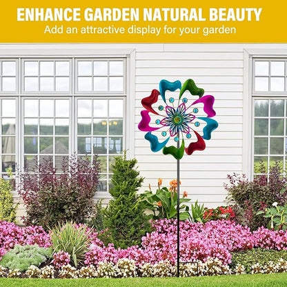 45" Flowers Wind Spinners for Yard and Garden, Sapphire Colored Leaves Kinetic Wind Spinner Outdoor Decor, Wind Sculpture Yard Art Decorations for Patio, Lawn & Garden