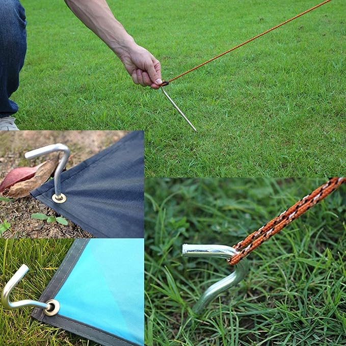 AAGUT Tent Stakes Heavy Duty Metal 9 Inch, 25 Pack Rust-Resistant Galvanized Steel Camping Stake Garden Edging Fence Hooks Yard Tent Pegs for Inflatable, Tarp, Outdoor Christmas Decorations