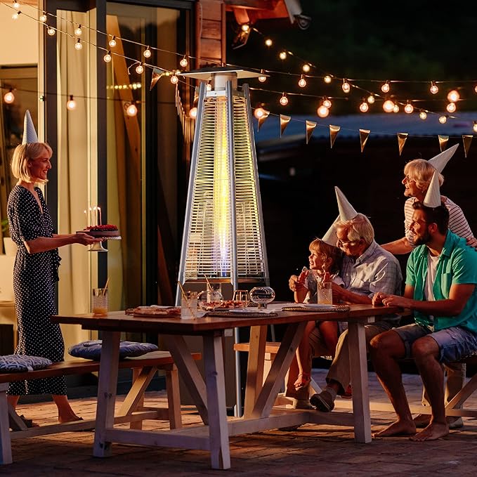 YITAHOME Pyramid Patio Heater, 48,000 BTU Outdoor Patio Heater, Quartz Glass Tube Propane Heater with Cover and Wheels for Patio, Backyard, Garden, Bronze