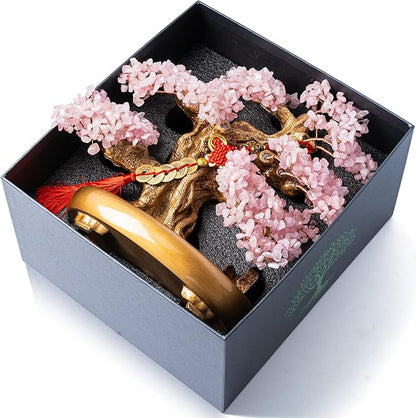 Natural Rose Quartz Gemstone Crystal Bonsai Tree of Life Large Feng Shui Money Chakra Tree for Luck and Wealth Decoration(1,251 Gem Count)