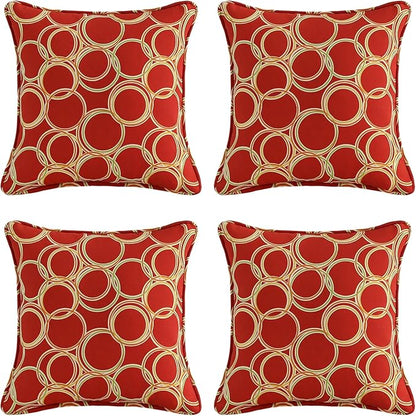 Outdoor Decorative Pillows Pack of 4, 18" x 18" Outdoor Pillow Set for Couch Bed Throw Patio Sofa, Circle Red