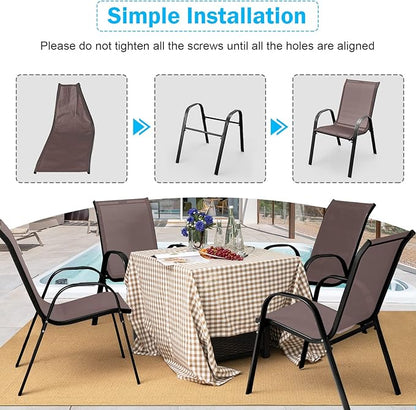 Tangkula 4 Pieces Patio Dining Chairs, Outdoor Stackable All Weather Heavy Duty Dining Chairs Set with Armrests, Support 330 LBS, for Poolside, Backyard, Garden, Deck, Front Porch (Brown)