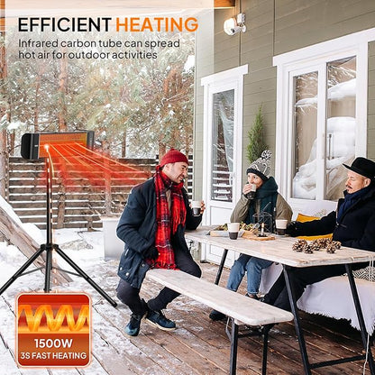 ROVSUN 1500W Outdoor Electric Heater, Freestanding & Wall-mounted Patio Heater with Remote Control, 12H Timer Adjustable Heights,3 Modes, 3s Instant Heating for Indoor Outdoor Backyard Garage, 2 Packs