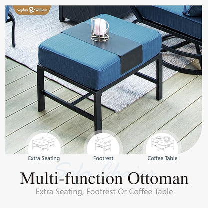 Sophia & William Patio Furniture Sets with 45" Gas Fire Pit Table for 7 Outdoor Conversation Sets 6 Pcs, 2 x Swivel Cushioned Sofa Chairs, 1x3-Seat Sofa, 2xOttomans for Backyard Poolside Peacock Blue