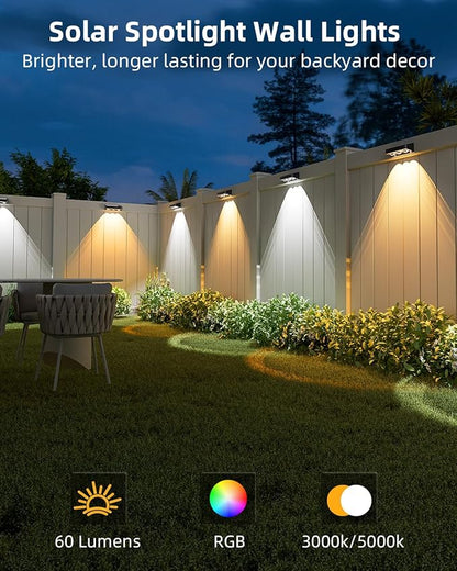 Solar Fence Lights Outdoor, 8 Pack, 9 Fixed Colors ＆ Color Changing Fence Lights Solar Powered Waterproof IP65 Dusk-to-Dawn LED Deck Lighting for Patio, Railing, Pool, Porch, Backyard, Wall
