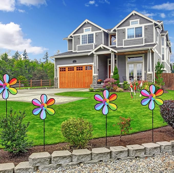 Flower Spinners Colorful Wind Spinners for Lawn Pinwheels Windmill Party Pinwheel Wind Spinner Yard and Garden, 4pcs