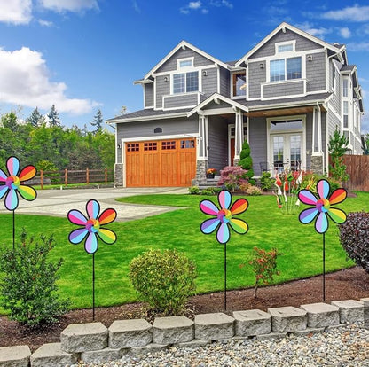Flower Spinners Colorful Wind Spinners for Lawn Pinwheels Windmill Party Pinwheel Wind Spinner Yard and Garden, 4pcs