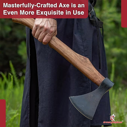 Armory Replicas™ Viking Saga Traditional Wooden Battle Axe Hand-Forged Iron Steel Blade, Rustic Finish, Fully Functional, 20.5” Overall Length Perfect for Camping, Reenactments, and Cosplay