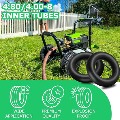 4.80/4.00-8" Inner Tube with Straight Valve Stem (2-Pack) - Heavy Duty Replacement Tire Tubes for Wheelbarrows, Mowers, Hand Trucks, Dollies
