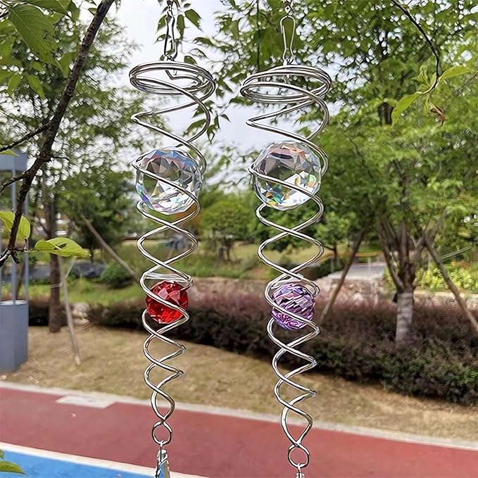 Decorative Spiral - 2024 New Gazing Ball Spiral Tail Wind Spinner Stabilizer, Spinfinity Designs Hanging Kinetic Wind Spinners Decorative Spiral Crystal Sun Catchers Rainbow Maker (Red, 12in)