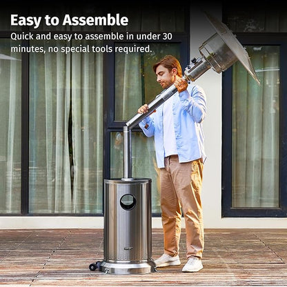 EAST OAK Anti-rust 50,000 BTU Patio Heater for Outdoor Use With Double-Layer Stainless Steel Burner, Round Table Design and Wheels, Outdoor Patio Heater for Home and Commercial, Stainless Steel