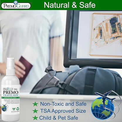 Travel Bed Bug & Mite Killer Spray by Premo Guard 3 oz – Child & Pet Safe – Fast Acting – Stain & Odor Free – Best Protection – Carryon Bag Approved