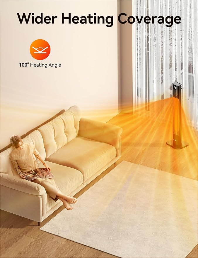 VAGKRI Outdoor Heaters, 1s Heating Carbon Infrared Patio Heaters With Remote, 9 Heat Levels, 24H Timer, IPX5 Waterproof, 42in Electric Space Heaters for Home, Office, Restaurant, Patio, and Garage