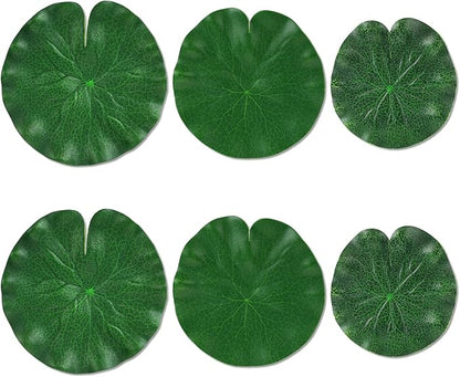 6Pcs Fake Lily Pads, 3 Sizes Floating Artificial Lily Pads Decorations, Realistic Pond Plants Decor for Pool Patio Aquarium Fountain
