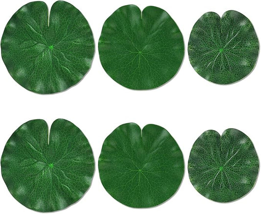 6Pcs Fake Lily Pads, 3 Sizes Floating Artificial Lily Pads Decorations, Realistic Pond Plants Decor for Pool Patio Aquarium Fountain