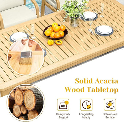 5-Piece Outdoor Dining Set for 4 with 23" Extra Wide Chair and Cushion，Patio Table and Chairs Set with All Acacia Wood Frame, All-Weather Outdoor Patio Furniture Set for Garden Lawn, Beige