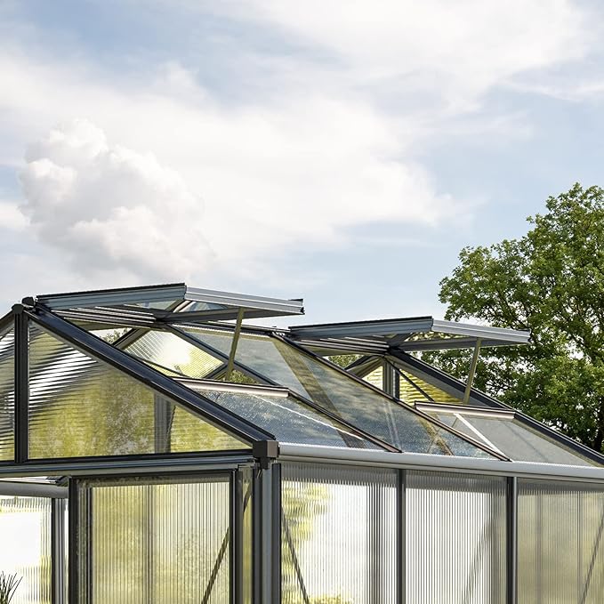 Greenhouse Diamas 24 Premium 7.7 x 15.1 ft with Approx. 16 mm Polycarbonate Panels, Natural Aluminum Color