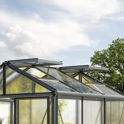 Greenhouse Diamas 24 Premium 7.7 x 15.1 ft with Approx. 16 mm Polycarbonate Panels, Natural Aluminum Color