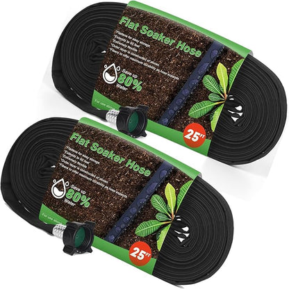 Flat Soaker Hose 50FT (25FT x 2),Drip Hose for Garden Beds Linkable Irrigation System Lightweight and Easy Watering for Tree Plant and Save 80% Water for You(50FT)