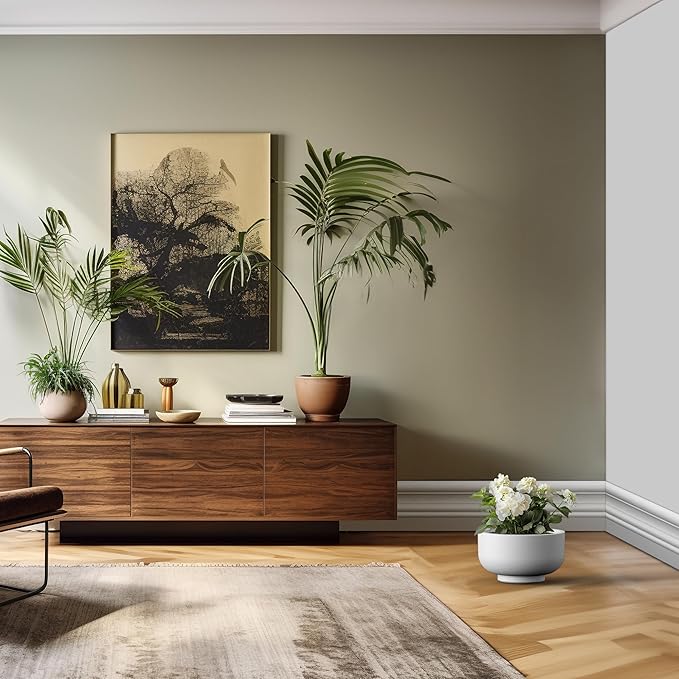 Kante 13.8 Inch Dia Concrete Bowl Planter, Large Tapered Bottom Plant Pot with Drainage, Smooth White Finish with Aqua Blue Interior, Ideal for Porch, Home, Garden, Patio