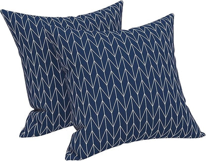 LVTXIII Outdoor/Indoor Throw Pillows, Decorative Throw Pillows with Inserts, 18”x18” Square Pillows for Bed, Couch, Sofa and Patio Furniture (Set of 2, Herringbone Navy)