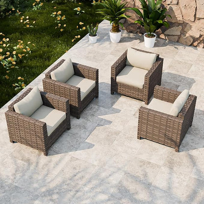 COOS BAY Lanai Chic Outdoor Chair Set of 4, Deep Seating Patio Chairs, Modern Outdoor Armchairs, 4 Pieces, Brown/Beige