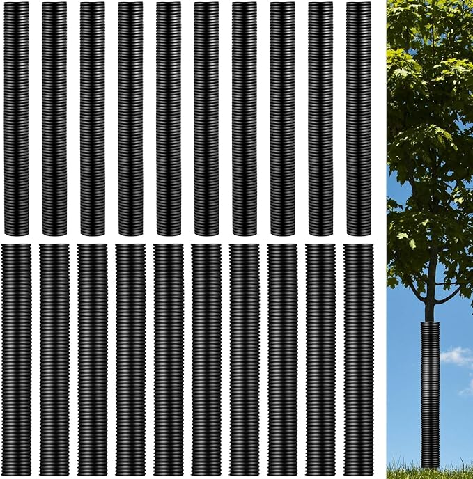 Menkxi 20 Pcs Corrugated Tree Guards Saplings Tree Trunk Protectors from Deer Tree Tubes Guard Tube Wraps to Protect Bark, Sapling from Rodents, Mowers, Animals (15.7 x 2, 15.7 x 1.5,Black)